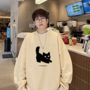 Erkek Hoodies Sweatshirts Erkek Süper Dalian Hoodie Beyaz Moda 5xl Komik Kedi Baskı Gündelik Giyim Spor Gömlek Q240506