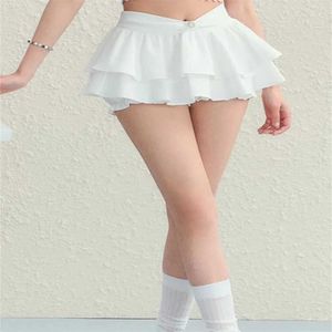 Skirts 2024 Summer Korean New Women Japanese Fashion High Waist Casual White Sweet Flower Mini Skirt Safety Pants Two Layer Cake Skirt