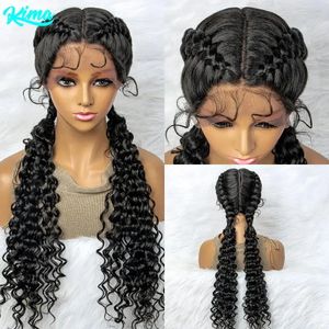 Perucas trançadas Cabelo de renda sintética Onda de água encaracolada para mulher afro -frontal de cornrow de boxe de boxe de boxe 240430