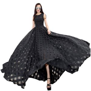 2019 New Womens Summer Dress Elegant Vintage Black White Organza Sleeveless Casual Long Maxi Dress Holiday Beach Party Vestidos T519061 272Z