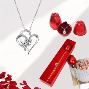 Anhänger Halskette Elegantes Herz Zirkon Halskette mit Luxus Rose Geschenkbox für Frauen Hochzeit Valentinstag 2024 in Schmuck