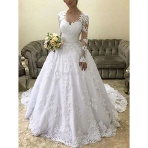 Modest Sleeves Dresses Long 2020 Lace Applique V Neck Ribbon Custom Made Sweep Train Plus Size Ball Wedding Gowns Vestido De Novia estido