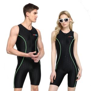 Suits Men Women One Piece Athletic Professional Competition Swimsuit Racing Sharkskin Knee Length Training Swimwear Bathing DivingSuit