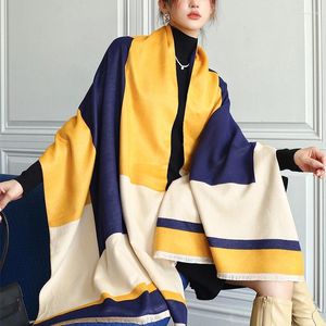 Halsdukar vinter kashmir halsduk kvinnor lyx varumärke pläd pashmina sjalar och lindar damer varm filt designer mjuk cape poncho