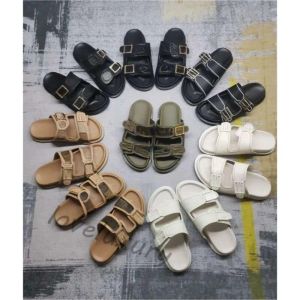 Sandaler 2023 Nya sandaler Luxury Designer Womens tofflor Summer Black and White Beige Pink Flat Bottom Mens Sandaler Fashion Mortile Simp
