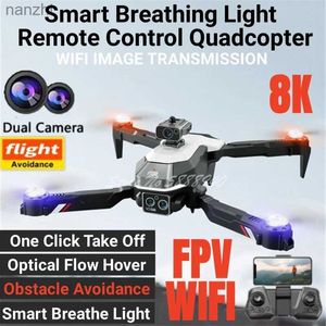 Drönare Intelligent Breathing Light RC Drone FPV 540 Hinder Undvikande Optiskt flödeshuvudhuvud 8K Dual Camera Radio Control Four Helicopters WX