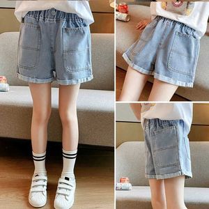 Shorts IENENS summer shorts girls denim shorts childrens casual denim shorts light blue beach bottom suitable for children aged 4-13 clothingL2403