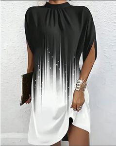 Lady Elegant Short Dress Dress BAT Maniche High Neck Ol Formal Occase Dresse Summer Solid Color Geometric Swirt 240416