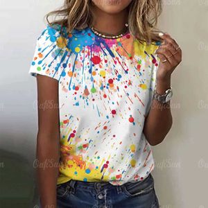女性用TシャツカラフルなグラフィティレディースTシャツ夏Oネックカジュアルな半袖レディースルーズアンドファッショナブルなZipperl2405