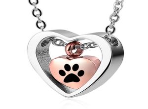 Pet dog Paw print Keepsake Necklaces Memorial Pendant Stainless Steel Cremation Jewelry for Ashes for Pet Rose Gold7322744