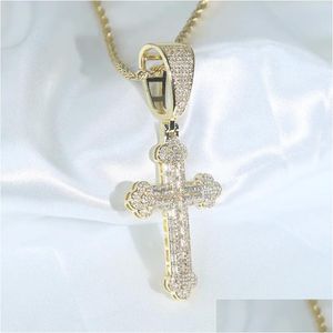 Naszyjniki wisiorek Hip Hop lodowe Bling Sparing 5a Cubic Zirconia CZ Cross Tennis Chain Naszyjnik Mody Biżuter