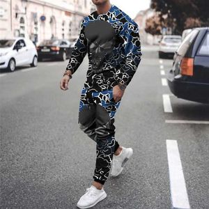 Herrspårsskall Skalle Tryckt Mens Tracksuit Set Men Sport Suits Vintage Long Slve T-shirt Trousers Casual Strtwear 2 Piece Suit Outfits T240505