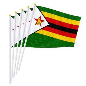 Accessories PTEROSAUR 14*21cm Zimbabwe Hand Flag, Zimbabwean National Flag World African Countries Hand Held Small Waving Flag, 50/100pcs