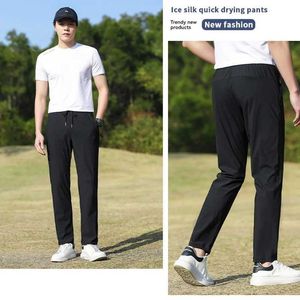 Men's Pants Ice Silk Quick Drying Couple Sports Pants Summer Thin Ice Cool Casual Pants High Elastic Loose Outdoor Sports Couple Pants Y240506