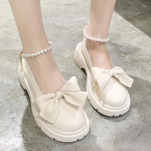 Casual skor kvinnor tjock plattform Mary Janes lolita party pumpar sommar 2024 Sandaler Bow Chain Mujer Fashion Oxford Zapatos