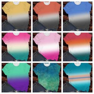 Women's T Shirts Heat Sublimation Polyester Gradual Color Round Collar Short Sleeve Thermal Transfer US Wholesale T-shirt