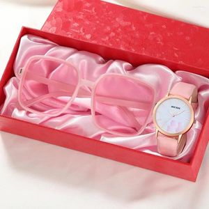 Orologi da polso donne semplici occhiali da sole in pelle in pelle set da donna vetrate orologio da donna montre femme