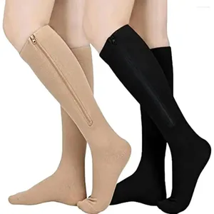 Mulheres meias meias de compressão esportes por pressão longa zíper profissional de veia espessa perna de espessura suporta m5m8