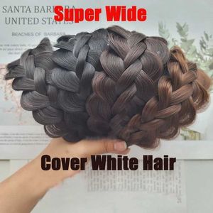 Headbands Ultra wide coverage white hair headband with large volume hair twisted headband fish bone woven wig with anti slip teeth suitable for women Q240506