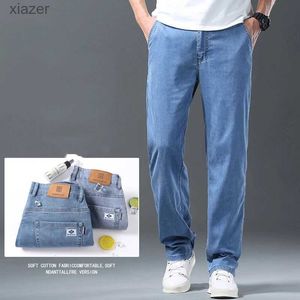 Men's Jeans 2024 New Spring/Summer Lyocell Mens Jeans Elastic Mid High Waist Straight Leg Denim Pants Blue Classic Plus Size Pants 29-42 WX