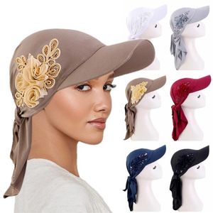 Abbigliamento etnico Donne Dubai Wide Brim Baseball Cap Bonnet Muslim Hijab Cappelli da sole turbante