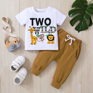 Clothing Sets Toddler Boys Summer Outfit White Short Sleeve Letter Print Tops Brown Casual Pants