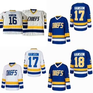 Mäns T-shirts Hanson Brothers Charlestown Chiefs 16 Jack 17 Steve 18 Jeff Movie Hockey Jersey T240506