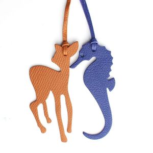 Custom Made Genuine Leather Palm Tree Palm Leaf Fox Seahorse Deer Butterfly Keychain Backpack Pendant Animal Women Bag Charm 240428