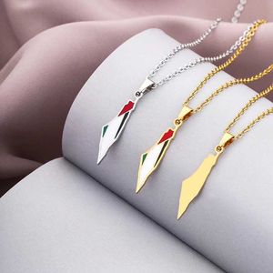 Pendant Necklaces Palestine Map Falg Pendant Necklace Suitable for Men Women Stainless Steel Gold Palestine National Map Jewelry Gifts H240504