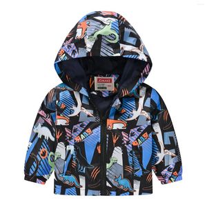 Jackets Boy's Cartoon Dino Pattern Zipper Hooded Jacket Long Sleeve Pocket Lightweight Coat For Spring Fall