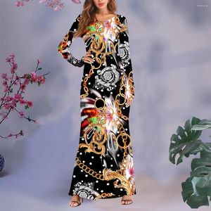 Casual Dresses NoisyDesigns Luxury Women Dress Long Elegant Party Prom Evening Golden Baroque Pattern Ladies Club Clothing 5xl Drop