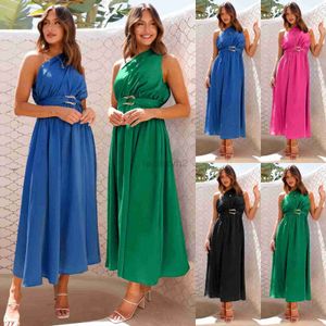 Grundläggande casual klänningar Designerklänning 2024 Kvinnor Elegant Slim Fit One Shaule Metal Ribbon Dress Plus Size Lång kjol