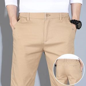 Summer Mens Casual Soft Stretch Ultrathin Pants Male Elastic Waist Breathable Ice Silk Solid Color Business Trousers 240428