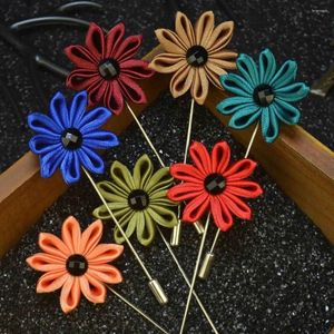 Broşlar 20 PC/Lot Mens saten çiçek yaka pimi Kanzashi Siyah kristalli ilham pimleri