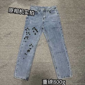 New Chromees Mens Jeans Designer Make Old Washed hearts Jeans Chrome Straight Trousers Heart Cross Embroidery Letter Prints Casual for Women Men Pants D3