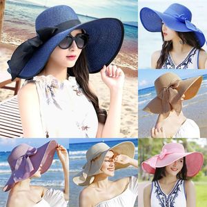 Breda randen hattar 2/3 Stylish Women Sun Hat With Bowknot Detail - Foldbar och innovativt utformad effektiv