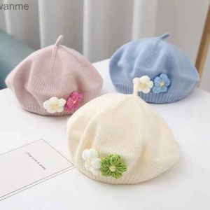 Czapki czapki zimowe i wiosenne dzianiny ciepły kapelusz dziecięcy vintage stały kolor kwiat beret dziecięcy dziewczyna koreańska rozrywka artysta malarz hat wx