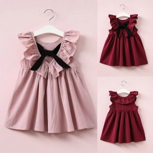 Kleider Kinder Sommer Kinder tragen Mädchen ärmellose falten hinterlessem Bogenkleid Baumwolle Baby koreanische Kleid Baby Girls Rückenless Kleid