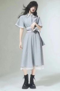 Vestidos de festa 2024 Vestido cinza de verão Moda Moda plissada maxi doce garotas arco renda longa com cinto
