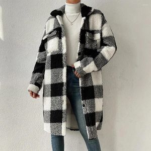 Kvinnorjackor Holiday Ladies Winter Warm Plaid Long Jacket Shacket Cardigan Trench Coat Womens Tartan Check Brand