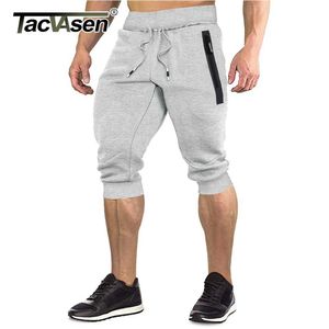 남자 반바지 Tacvasen Cotton Running Short Mens 스포츠 3/4 카프리 바지 아래 무릎 길이 조깅하는 운동 체육관 피트니스 지퍼 포켓 shortsl2405