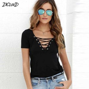 T-shirt femminile Dicloud Fashion V-S-shirt Womens Nuova Summer Black Womens Top Shorte Shorte Shirt Shirt Hollow Shirtl2405