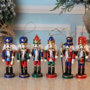 Miniatyrer 6st Nutcracker Puppet Soldiers Honor Guard Doll Christmas Pendants Gift Ornament Desktop Decoration Cartoons Retro Handikraft