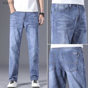 Men's Jeans Summer Light Blue Casual Pants Mens Straight Tube Loose Korean Version Jeans Comfortable Soft and Elastic Mens Denim Pants WX