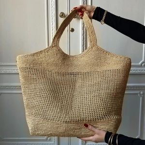 ICare in Raffias Designer Bag torebka Kobiety duża zdolność torba plażowa ręcznie tkanina słomka torebka beżowa 58 cm najwyższej jakości skórzane torby na torby luksusowe torby na zakupy na ramię