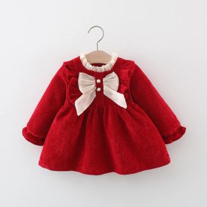 Kleider Neugeborene Mädchen Kleid Kleid süße Bogen Langarm Kleider für Mädchen Baby Kleidung Geburtstagsfeier Prinzessin Kleid Kleinkind Kleidung