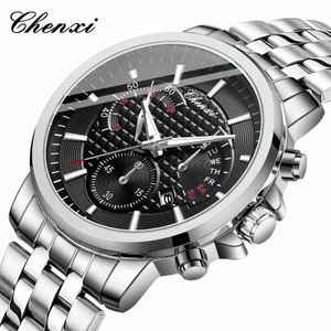 CHENXI Dawn Mens Watch Fashion Trend Night Light Waterproof Calendar Steel Band Quartz