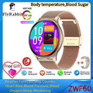 Watches Fly Rabbit Amoled Always On Screen Smart Watch FZ60 With Bluetooth Call Body Temperature Heart Rate Alarm Blood Oxygen Monitor