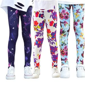 Trousers Girls with tight legs childrens rainbow printed casual floral pencil pants elastic pants cute and tight Trousers for children aged 3 to 10L2403