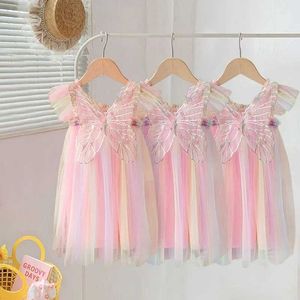 Mädchenkleider Sommer Neues Kleid für Mädchen 1-5 Jahre süße fliegende Ärmel 3d Flügel Mesh Kinder Geburtstagskleider süßes Baby Prinzessin Kleid